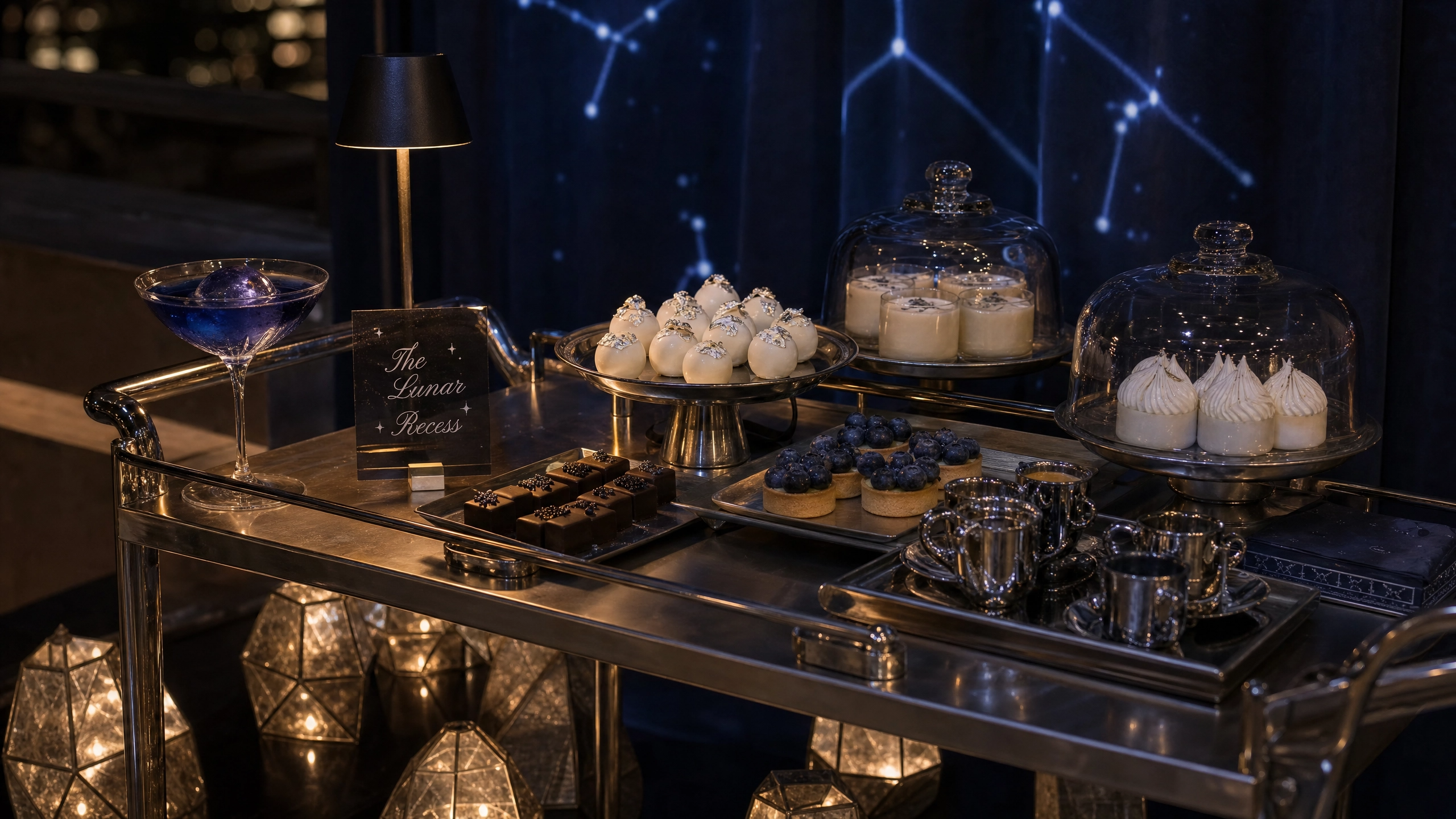 Guests can enjoy handcrafted desserts from the Lunar Recess Dessert Cart.
