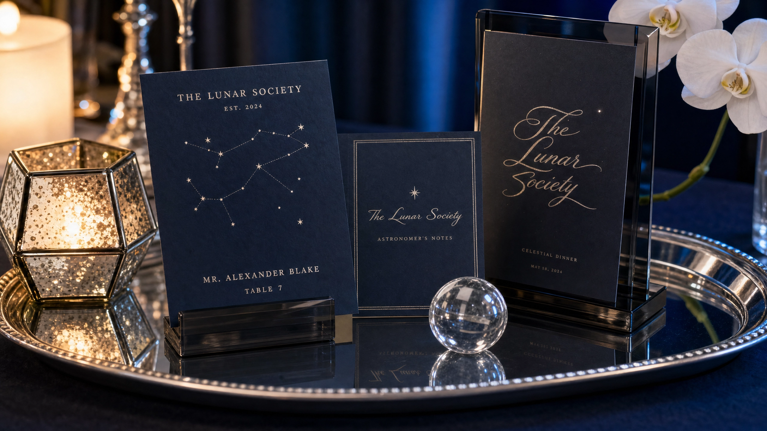 A personalized Astronomer's Card Suite serves as each guest's guide to the evening.