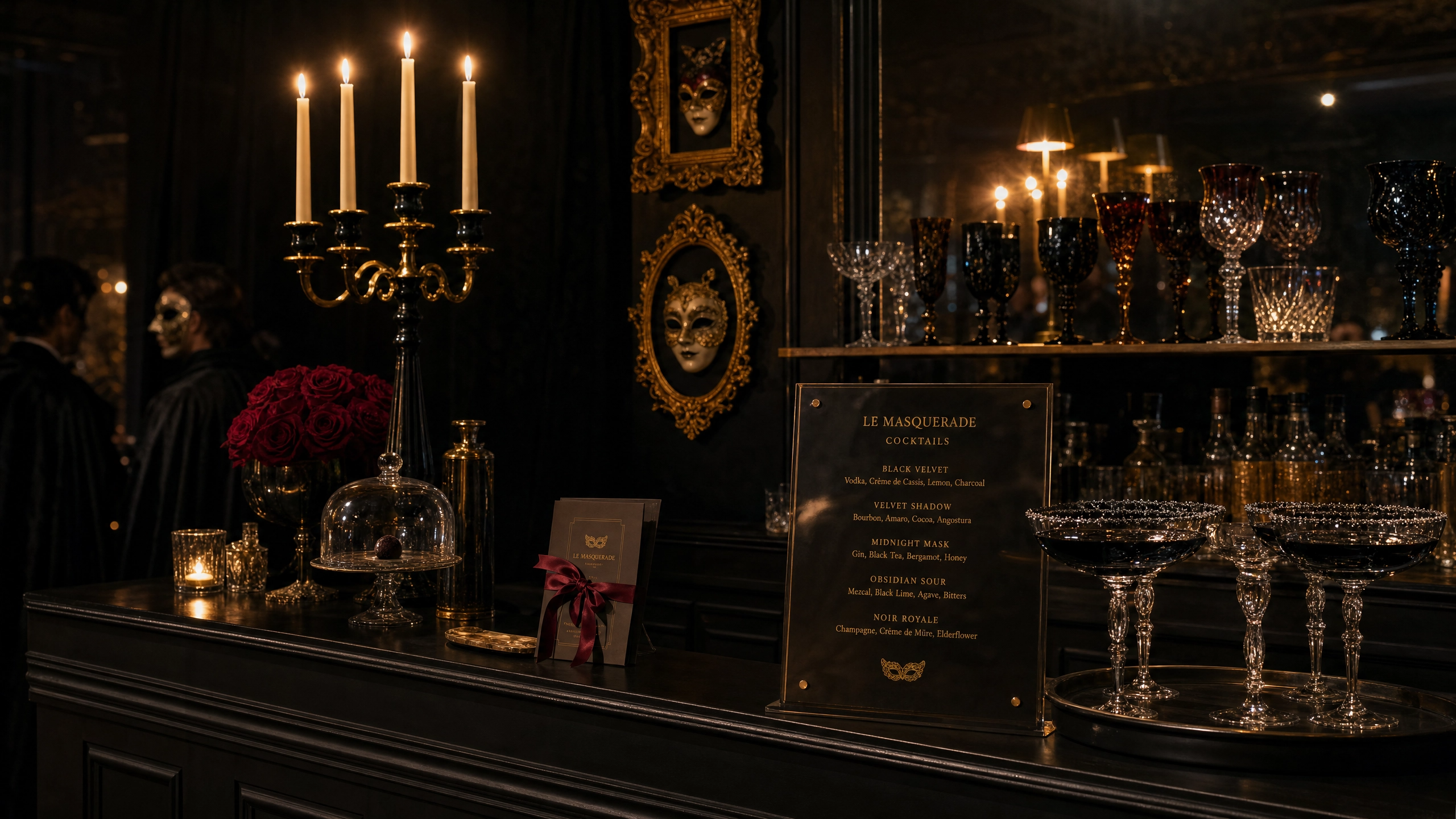 The Hidden Salon Bar serves handcrafted cocktails inspired by the masquerade theme.