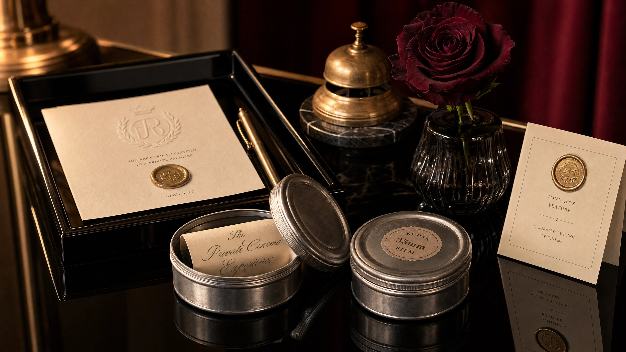 Each guest's premiere journey begins with an invitation box featuring a formal invitation and a silver keepsake pen.