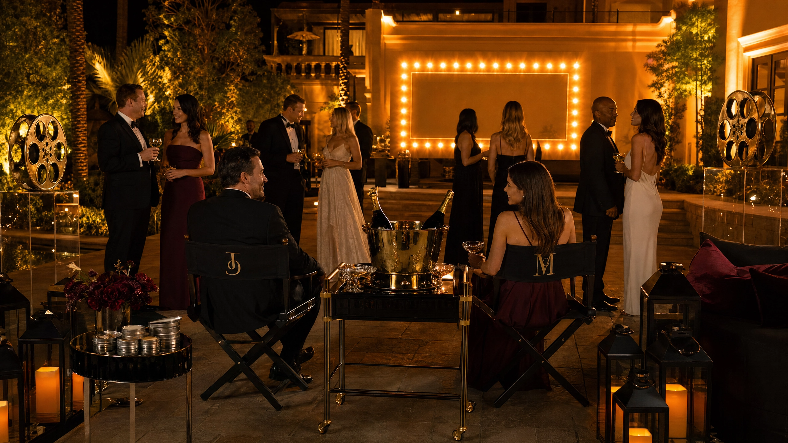 The outdoor reception invites guests to relax before the screening begins.