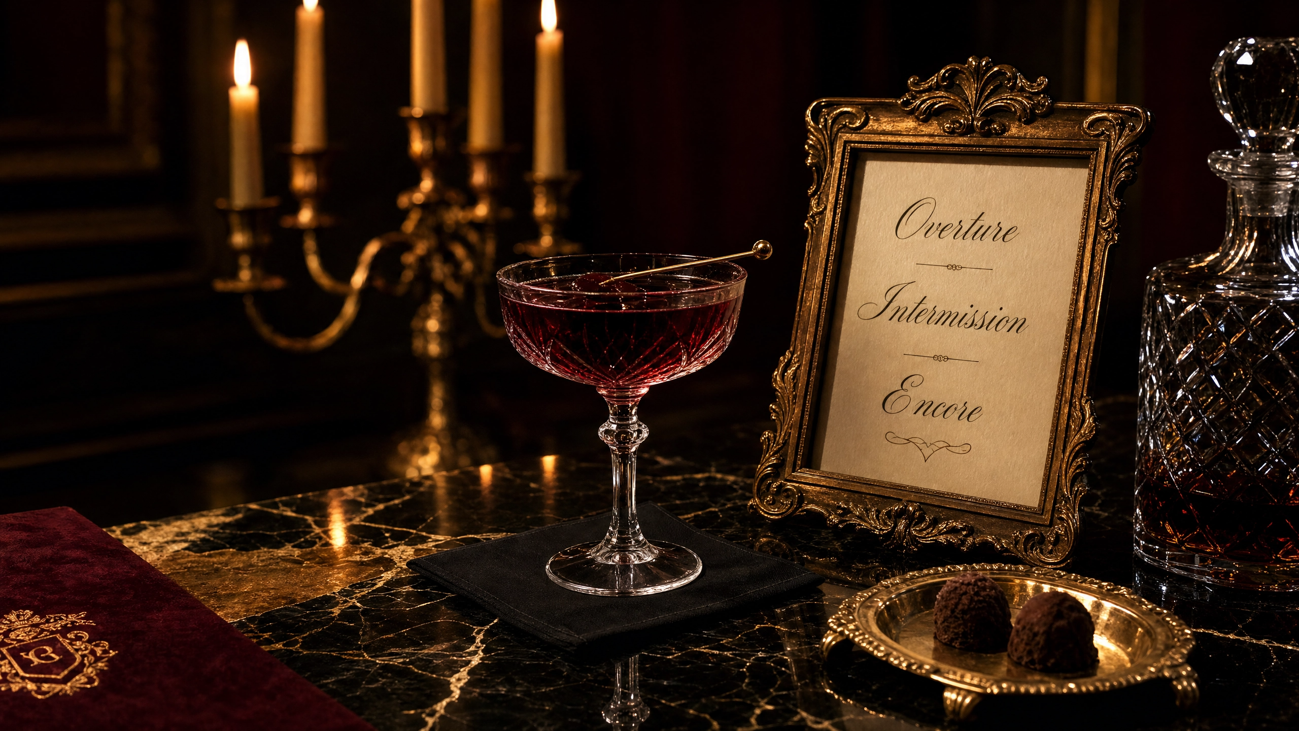 The bar welcomes guests with signature cocktails before dinner begins.
