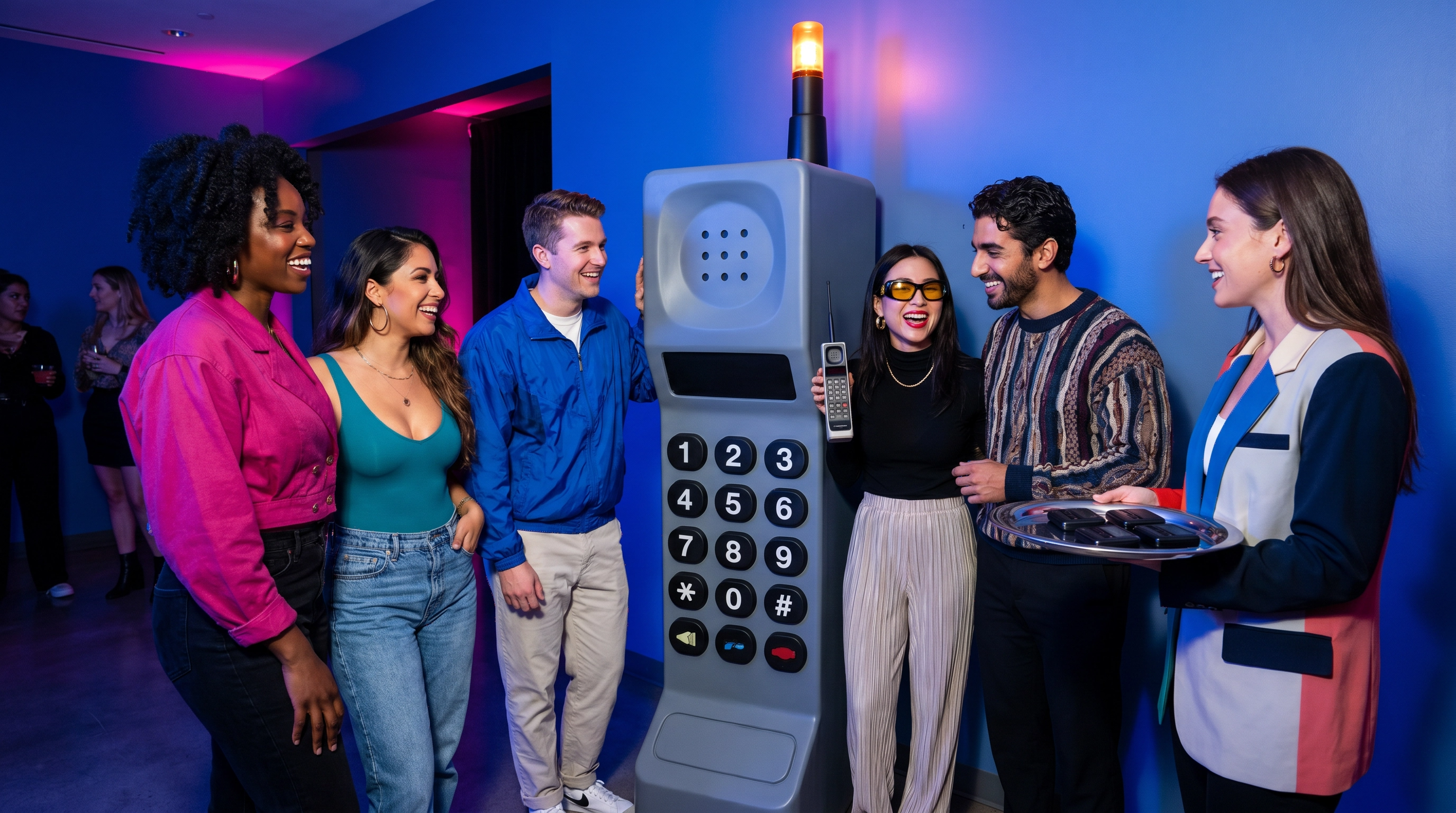 A statement giant brick phone installation for a playful photo opportunity.