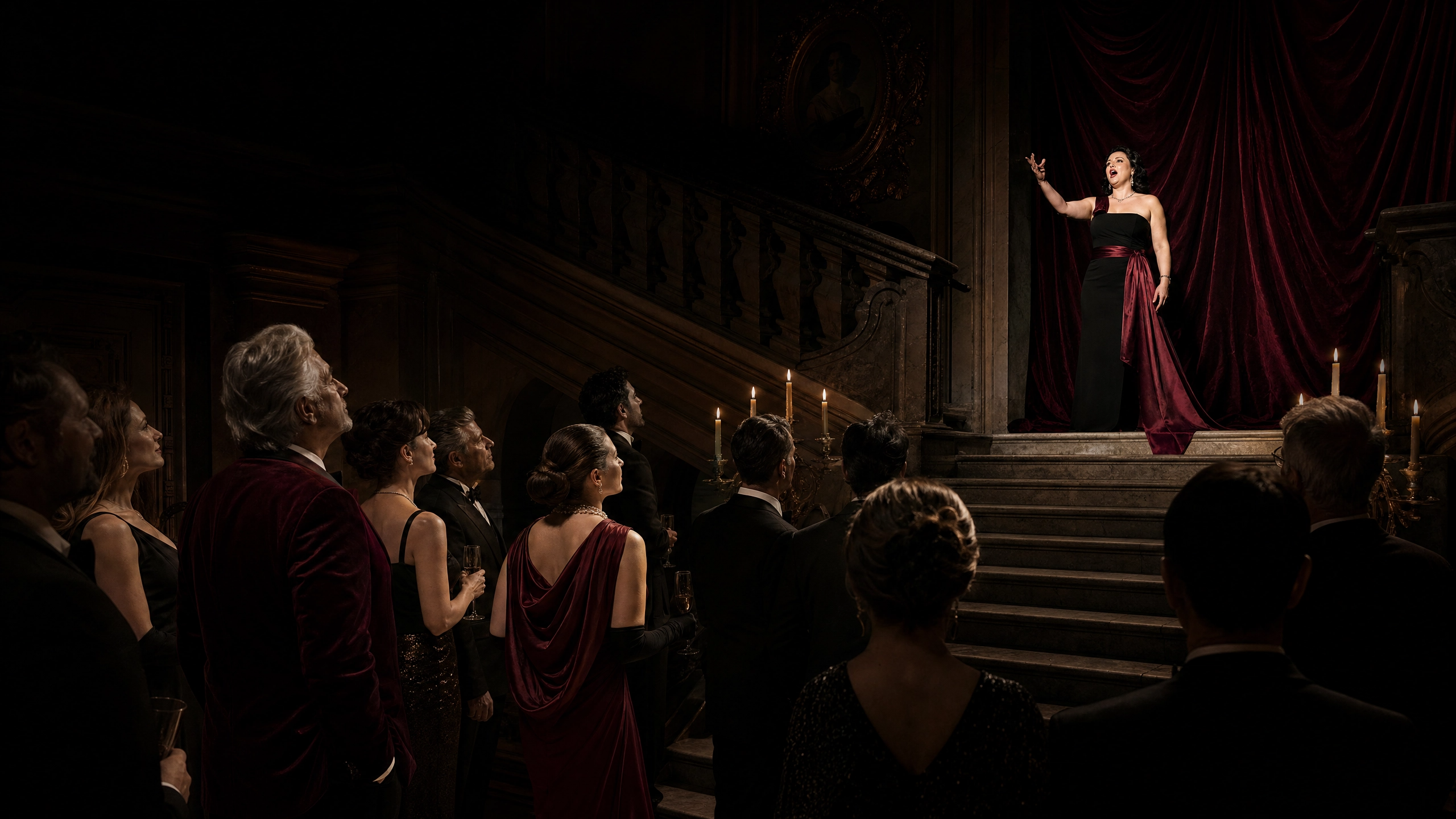 The host welcomes guests to the evening's final act.