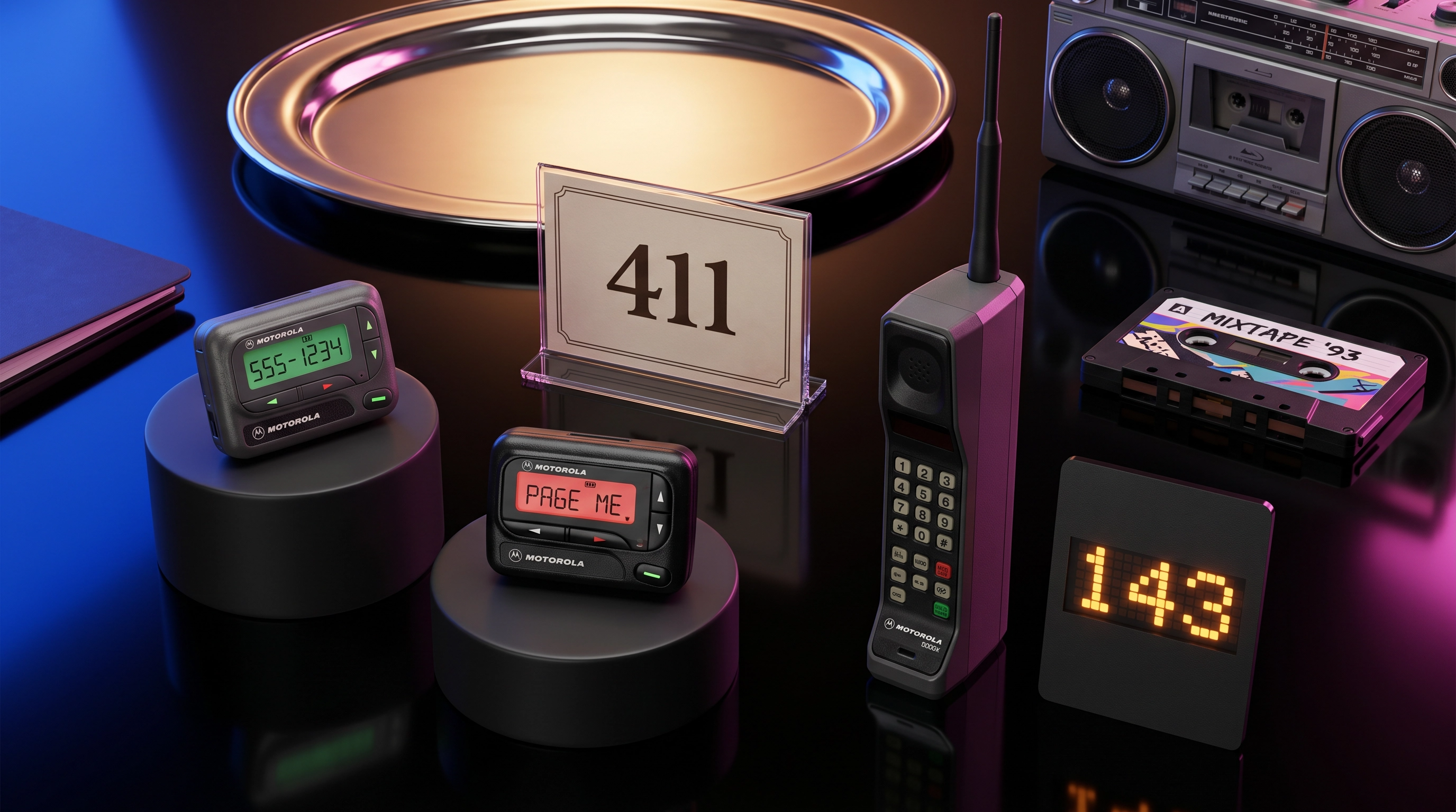Throughout the place, curated displays of familiar ‘90s accessories are placed in empty spaces.