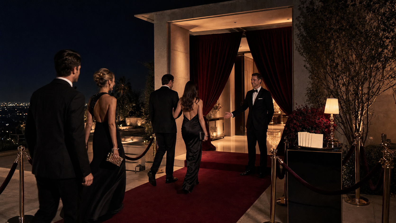 The red carpet leads guests to an intimate screening experience inside the private screening room.